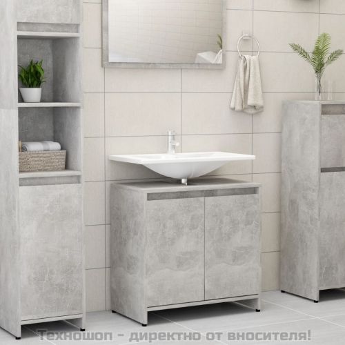 Шкаф за баня, бетонно сив, 60x33x61 см, инженерно дърво