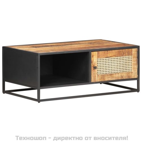 Конзолна маса, 90x50x35 cм, грубо мангово дърво и тръстика