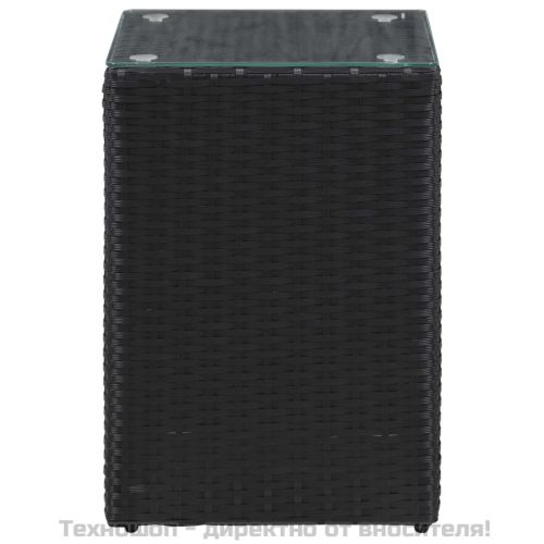 Странични маси, 3 бр, със стъклен плот, черни, полиратан