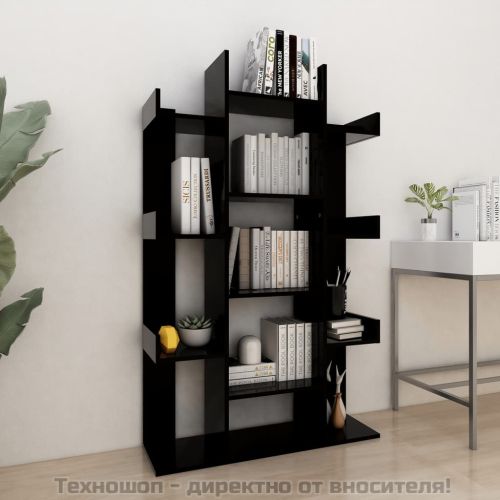 Шкаф библиотека, черен, 86x25,5x140 см, инженерно дърво