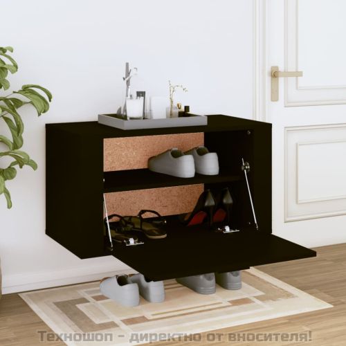 Стенен шкаф за обувки, черен, 70x35x38 см, инженерно дърво