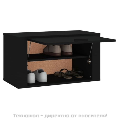 Стенен шкаф за обувки, черен, 70x35x38 см, инженерно дърво