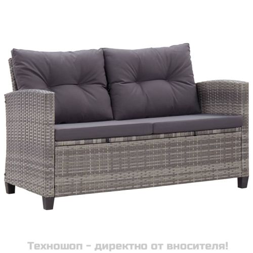 2-местен градински диван с възглавници сив 124 см полиратан