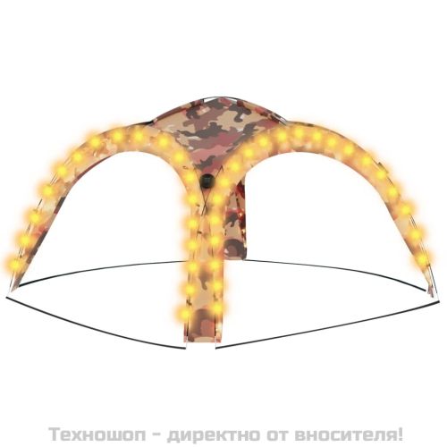 Парти шатра с LED и 4 стени, 3,6x3,6x2,3 м, камуфлаж