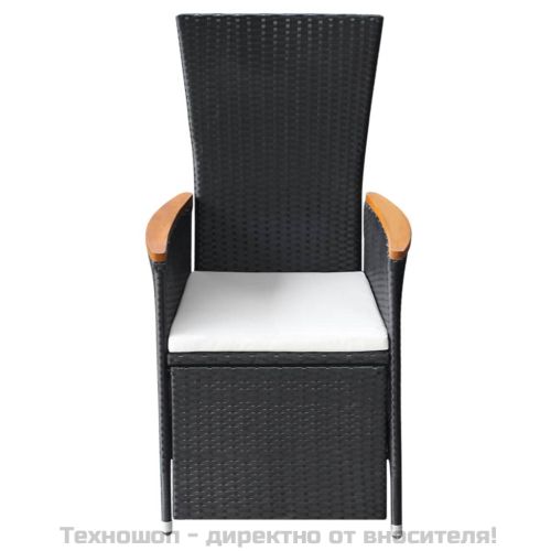 Накланящи градински столове с възглавници 2 бр полиратан черни