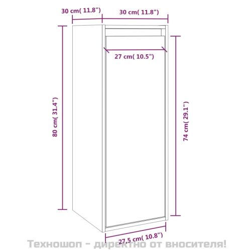 Стенен шкаф, 30x30x80 см, борово дърво масив
