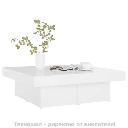 Маса за кафе, бял гланц, 90x90x28 см, инженерно дърво