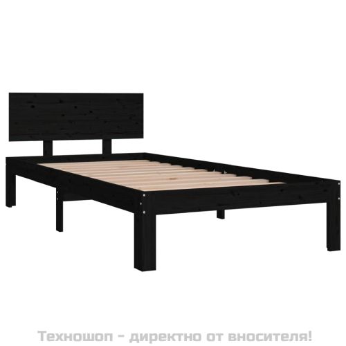 Рамка за легло, черна, борово дърво масив, 90х200 см