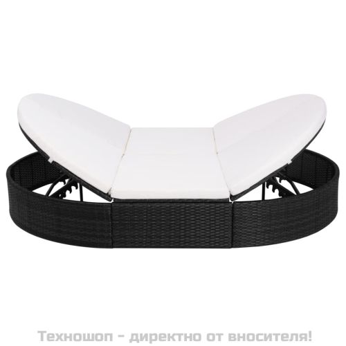 Градинско лаундж легло с възглавница, полиратан, черно