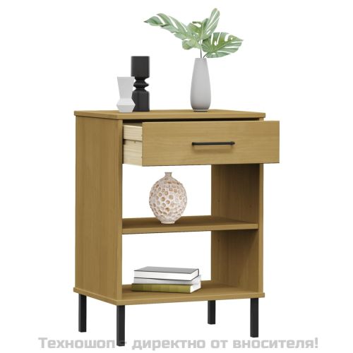 Конзолно шкафче с метални крака, кафяво, бор масив, OSLO