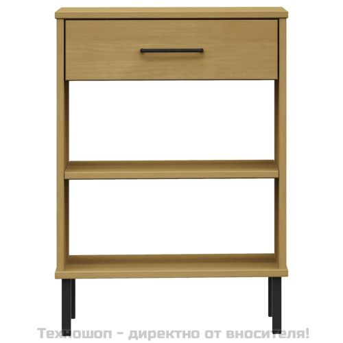 Конзолно шкафче с метални крака, кафяво, бор масив, OSLO