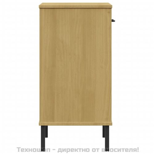 Конзолно шкафче с метални крака, кафяво, бор масив, OSLO