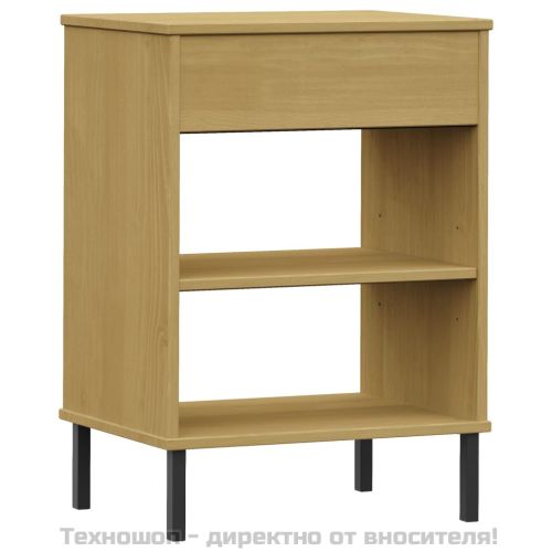 Конзолно шкафче с метални крака, кафяво, бор масив, OSLO