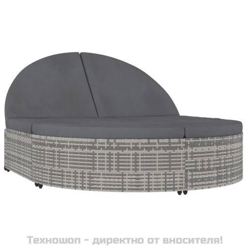 2-местен шезлонг с шалтета, полиратан, сив