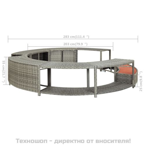 Ограждение за джакузи, сиво, полиратан