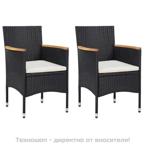 Градински трапезни столове, 2 бр, полиратан, черни