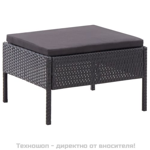 Градински комплект с възглавници, 3 части, полиратан, черен