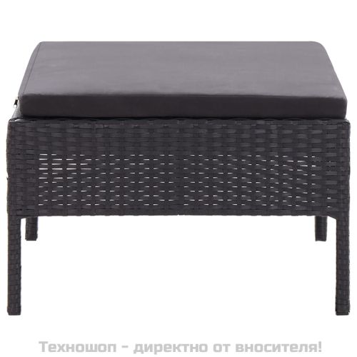 Градински комплект с възглавници, 3 части, полиратан, черен