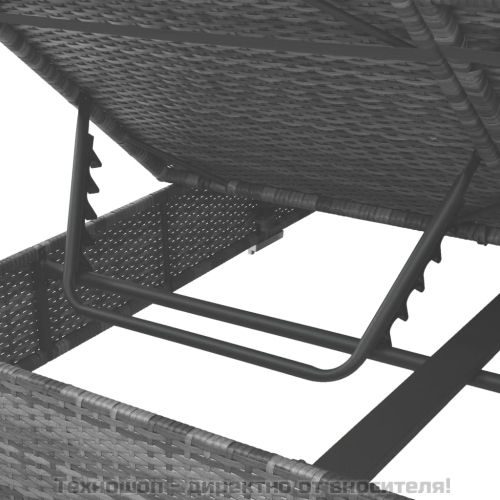 Градинско лаундж легло със завеси, полиратан, сиво