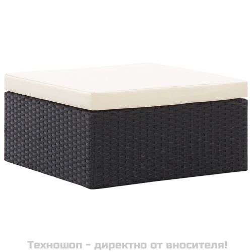 Градинско лаундж легло със сенник черен полиратан