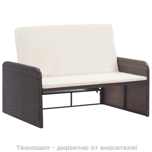 Градински комплект с възглавници, 2 части, кафяв полиратан
