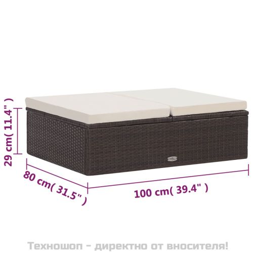 Градински комплект с възглавници, 2 части, кафяв полиратан