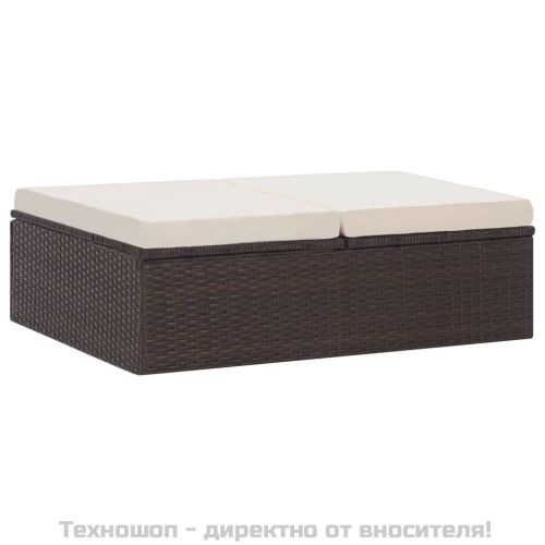 Градински комплект с възглавници, 2 части, кафяв полиратан