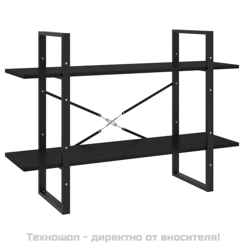 2-етажна библиотека, черна, 100x30x70 см, борово дърво масив