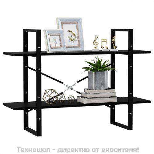 2-етажна библиотека, черна, 100x30x70 см, борово дърво масив