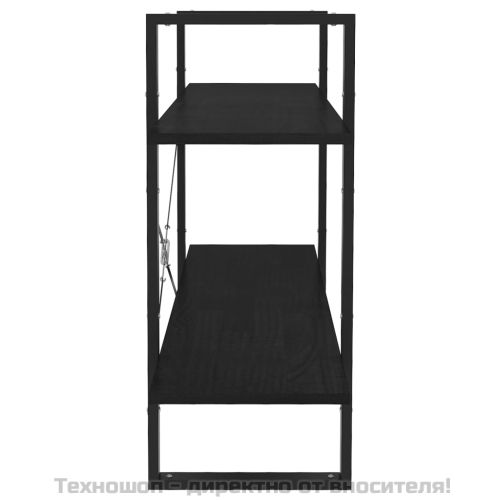 2-етажна библиотека, черна, 100x30x70 см, борово дърво масив