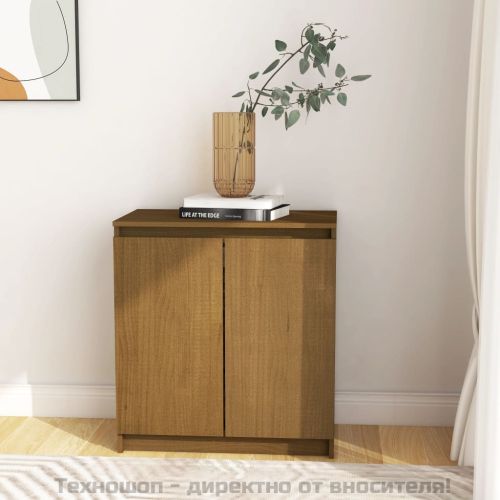 Страничен шкаф, меденокафяв, 60x36x65 см, борово дърво масив