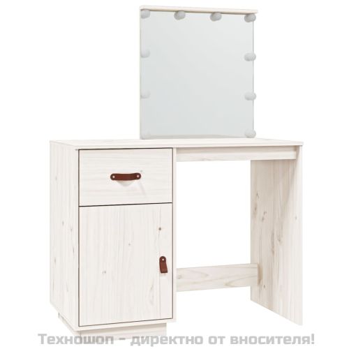 Тоалетка с LED, бели, 95x50x133,5 см, борово дърво масив