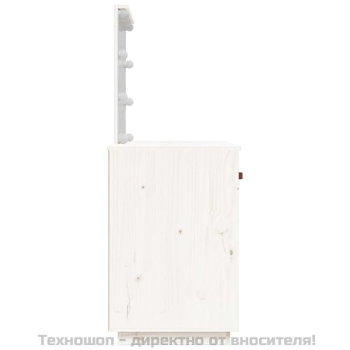 Тоалетка с LED, бели, 95x50x133,5 см, борово дърво масив