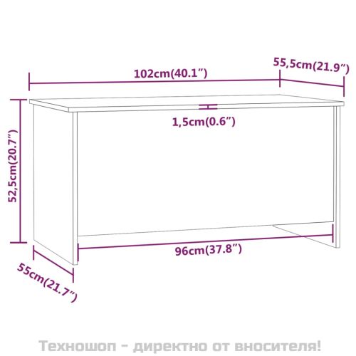 Маса за кафе, бетонно сива, 102x55,5x52,5 см, инженерно дърво
