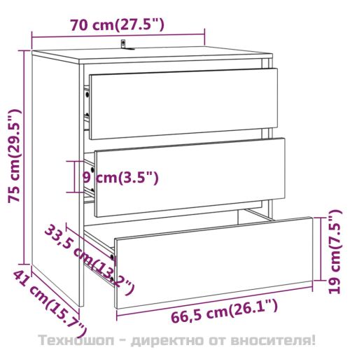 Сайдборд, бетонно сив, 70x41x75 см, инженерно дърво
