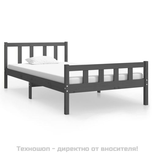 Рамка за легло, сива, масивно дърво, 100х200 см