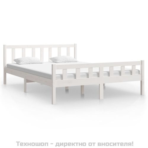 Рамка за легло, бяла, дърво масив, 150x200 cм, King Size