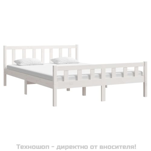 Рамка за легло, бяла, дърво масив, 150x200 cм, King Size