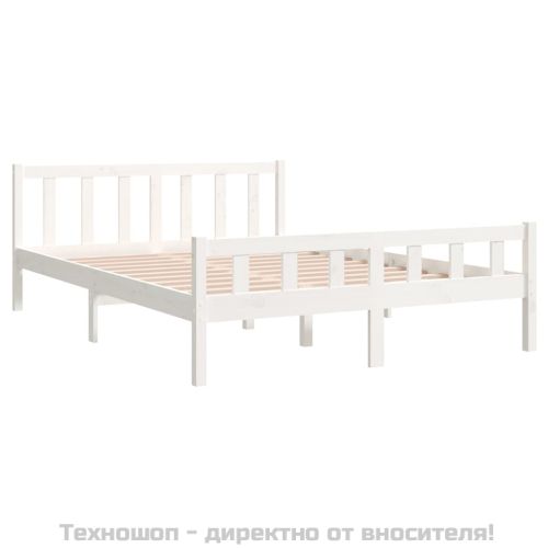 Рамка за легло, бяла, дърво масив, 150x200 cм, King Size