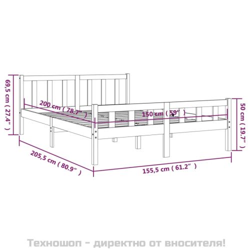 Рамка за легло, бяла, дърво масив, 150x200 cм, King Size