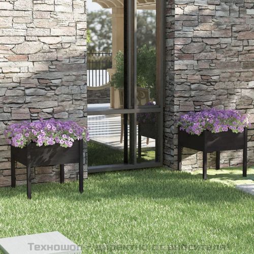 Градински сандъци, 2 бр, черни, 70x70x70 см, бор масив