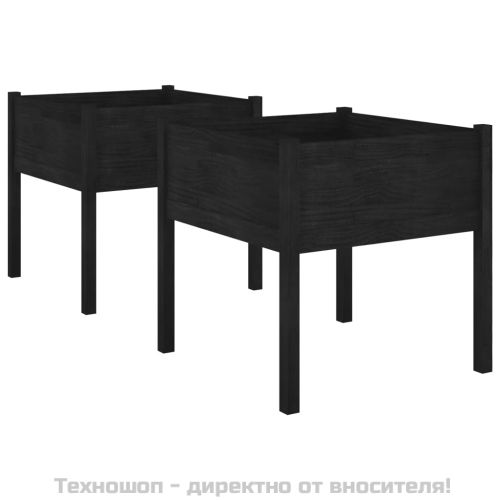Градински сандъци, 2 бр, черни, 70x70x70 см, бор масив
