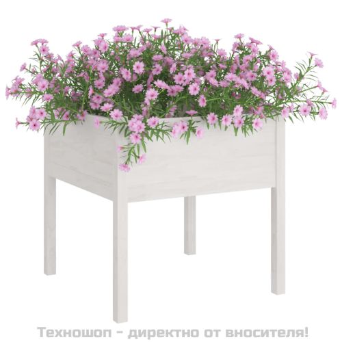 Градински сандък, бял, 70x70x70 см, бор масив