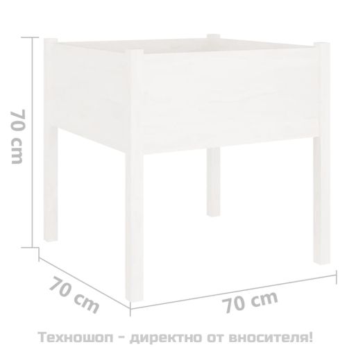Градински сандък, бял, 70x70x70 см, бор масив