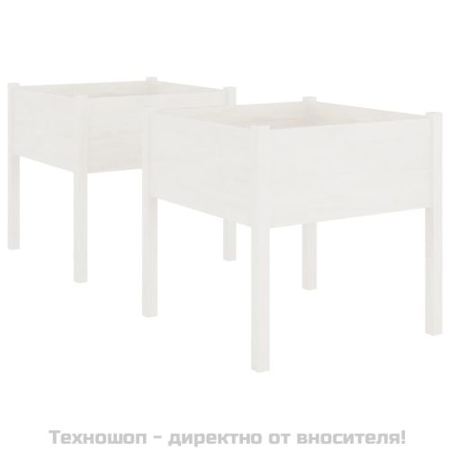 Градински сандъци, 2 бр, бели, 70x70x70 см, бор масив