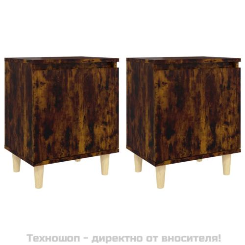 Нощни шкафчета с крака дърво масив 2 бр опушен дъб 40x30x50 см