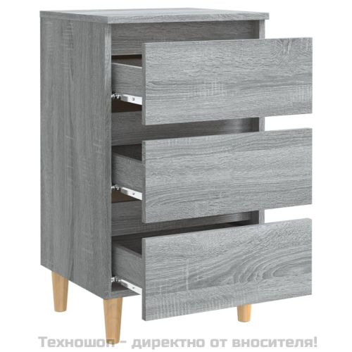 Нощно шкафче с крака от масивно дърво, сив сонома, 40x35x69 см