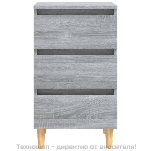 Нощно шкафче с крака от масивно дърво, сив сонома, 40x35x69 см