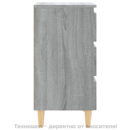 Нощно шкафче с крака от масивно дърво, сив сонома, 40x35x69 см