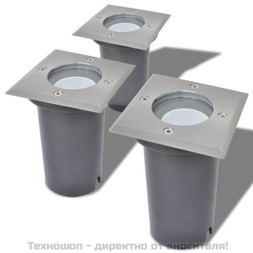Градински LED лампи за вграждане в земя, 3 бр, квадратни